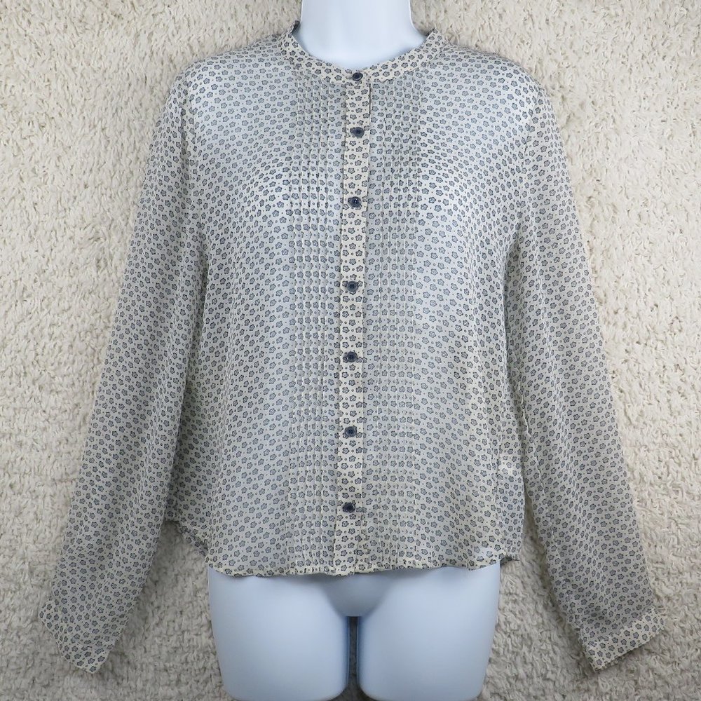 Forever 21* Women's Long‎ Sleeve Button Down Collarless Curved Hem Blouse~ Large